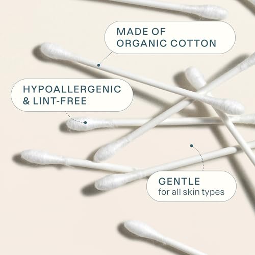 Cliganic Organic Cotton Swabs, 500 Count - 100% Pure Natural Cotton, Chlorine-Free Hypoallergenic, Soft, Gentle & Absorbent Buds
