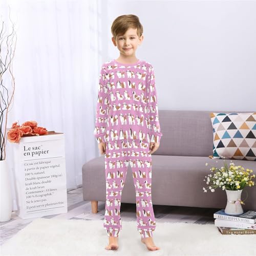 Shih Tzu Dogs Pink Cute Soft Pajama Set for All Seasons,Breathable Pjs Long Sleeve Sleepwear,Comfy Loungewear 2 Piece Underwear Set 5T4