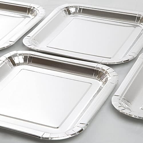 Unique Party 32325 - 23cm Foil Silver Square Paper Party Plates, Pack of 8