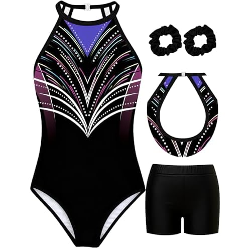 MOLLDAN Gymnastics Leotard for Girls Halter Neck Biketard Unitard Tumbling Activewear for Kids,No Diamond 6Y(6-7 Years) Multi-color Style
