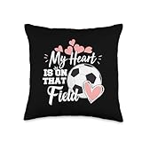 My Heart Is On That Soccer Field Funny Dad Mom Football Throw Pillow