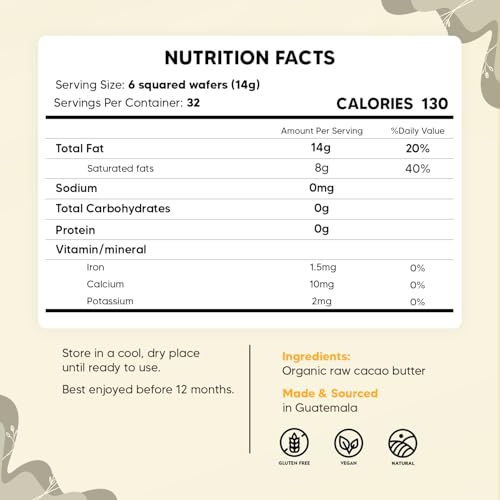 Yogi Super Foods Raw Organic Cacao Butter, Squared Wafers - Cacao Butter Organic, Raw Cacao Butter Wafers, Cacao Butter Food Grade Product for Cooking and Baking, Vegan, Organic, and Gluten-Free - 1lb