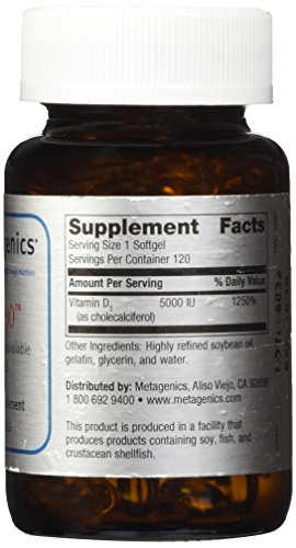 Metagenics, D3 5000, 120 Softgels - 2 Bottles #TOP1