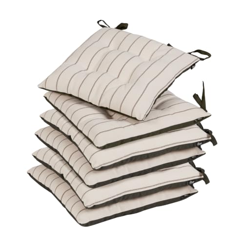 Image of Dibor Seat Pads Set of 6 Stitched Stripe Garden Dining Chair Cushions