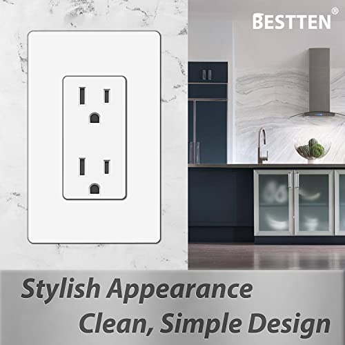BESTTEN 30 Pack Decorator Receptacle Outlet with Screwless Wall Plate, 15 Amp Non-Tamper-Resistant Electrical Wall Outlet, 15A/125V/1875W, Residential and Commercial Use, cUL Listed, White by BESTTEN - Image 4