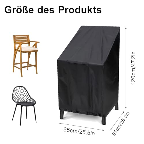 Pokrowiec na krzesło ogrodowe, 65 x 65 x 120 cm, tkanina Oxford 210D, pokrowiec na krzesło, ze sznurkiem, materiały na meble ogrodowe, na fotel, kolor czarny