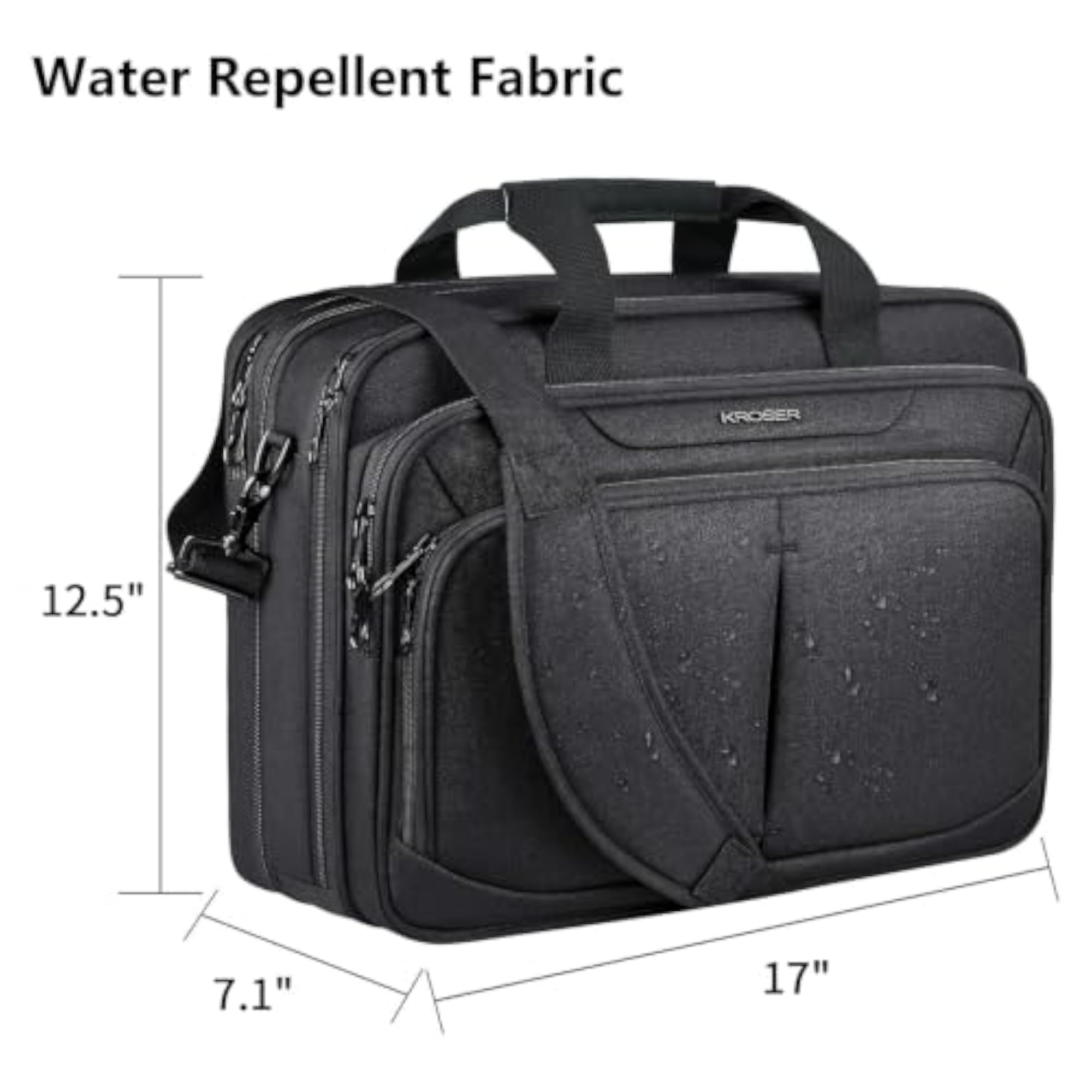 Laptop Bag for 15.6"-17" Water-Repellent Expandable Briefcase