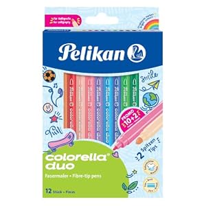 Pelikan Colorella Duo Filzstifte, 12 Stifte in 12 Farben, Doppelfasermaler