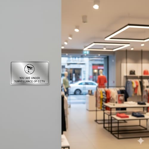 Image of Premium Brushed Silver Under Surveillance Of CCTV Acrylic Sign Board Self adhesive Sign 5.5 inch by 9 inch, Mall Business Stores Cafe Shop corporate Hospital Hotel School Office