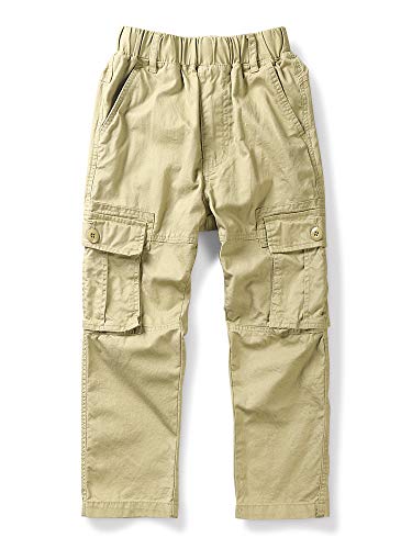 Garçon Pantalon Cargo en Coton Tour de Taille Elastique avec Plusieurs Poches Enfant Pantalon Casual Scolaire Extérieur Kakii 160-EU 11-12 Ans