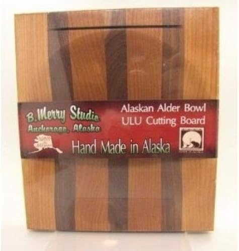 B merry Studios Alaska Ulu Alder Walnut Stripe Wood Chopping Bowl board Top Slot