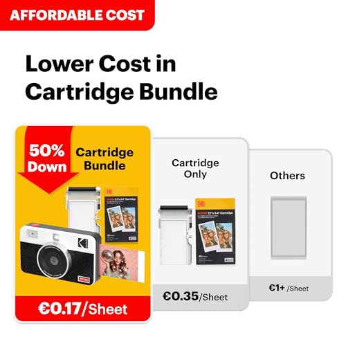 KODAK Mini Shot 2 Retro 4PASS 2-in-1 Instant Digital Camera and Photo Printer (2.1x3.4 inches) Initial 8 Sheets + 30 Sheets Bundle, White