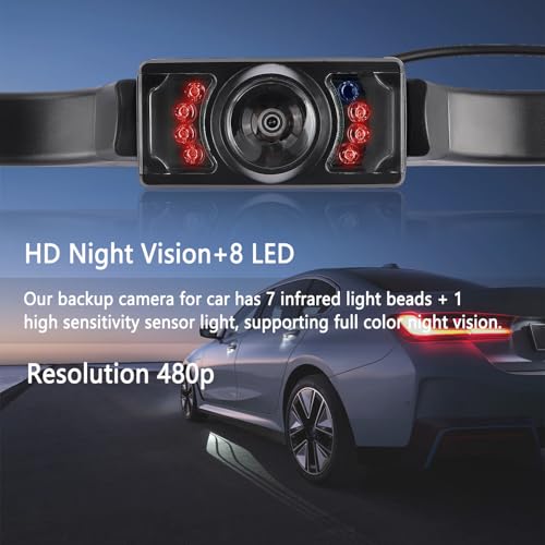 Backup Camera for Car with 8 LED - [HD Night Vision] [IP67 Waterproof] License Plate Camera for Safe Reverse - 170° Wide Angle Rear View Camera Fits Car Truck SUV by Salior - Image 3