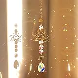 Lotusblüten Sonnenfänger mit Kristallprisma – Glaswindspiel in Messingrahmen für Fensterdeko, Lichtfänger für Haus, Büro & Auto, Elegante Geschenkidee mit farbigem Lichtspiel