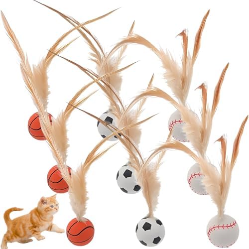 9 PCS Pelota Gato, Pelotas para Gatos con Plumas, Gato Juguete Pelota, Bola de Juguetes de Espuma para Gatos de 2,5 CM Pelota de Juguete interactiva para Gatos Pelota de Juguete para Jugar Deportes