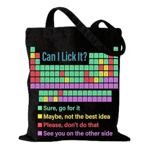 RNYJJ Chemistry Tote Bag Gifts for Chemistry Teacher Chemist Science Lover, Periodic Table of Elements Canvas Tote Bag (Black)