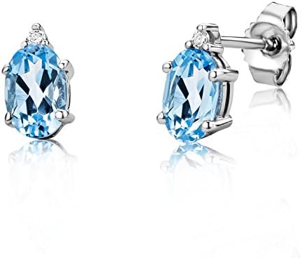 Miore earrings in 9 kt 375 white gold with oval precious stones and brilliant cut natural diamonds