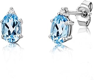 Miore earrings in 9 kt 375 white gold with oval precious stones and brilliant cut natural diamonds