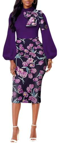 Image of Sexy Long Sleeve Dress for Women Solid Color Bow Knot Turtleneck Formal Gown Midi Casual Church Dresses