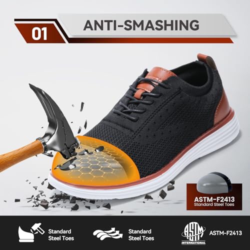 Image of Steel Toe Shoes for Men Lightweight Safety Tennis Shoes Work Sneakers | Oxfords, Breathable, Arch Support, Casual Dress Safety Shoes, Indestructible, Running, Factory