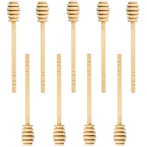 LASSUM 10 PCS Wood Honey Dippers Sticks,6 Inches Long Wooden Honey Dipper Drizzler Stirring Stick for Honey Jam Jar Dispense Cover