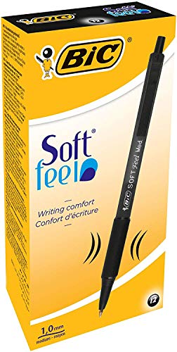 Bic Soft Feel Ballpoint Pen, Medium Point (1.0 mm), Black Ink, Box of 12 - Writing Pens with Rubberized Barrel And Quick-Drying Ink X2