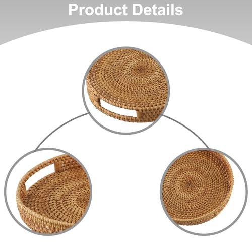 ZYNCUE Tablett aus Rattan für Küche, Picknick, Servieren und Aufbewahren, rustikales Design mitgriffen, 30x30x5cm, 25cm