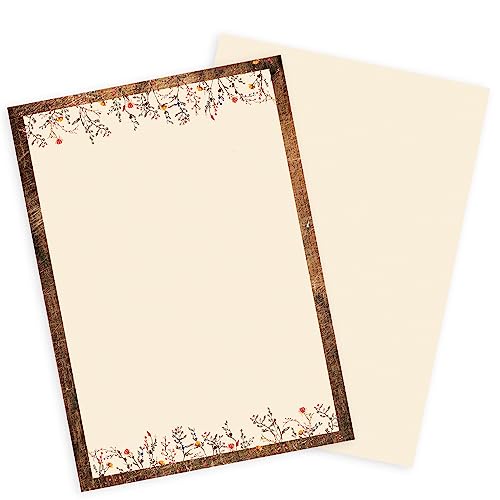 Logbuch-Verlag Carta da lettere autunnale natalizia, vintage, 25 fogli, con motivo floreale, incorniciatura A4