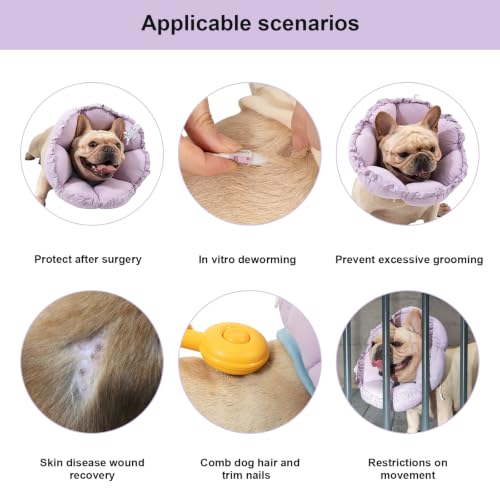 Image of H HIDREAM Dog Cone Collar Stress-Free Recovery Cone Alternative: Adjustable Depth & Diameter for Wide-Neck Dogs (Pugs, Bulldogs, Bullies) Purple Flower XL-B