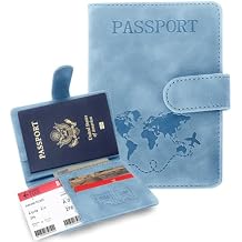 Passport Holders, RFID Blocking Credit Card Holder, PU Leather Vaccine Card Holders for Travel with Magnetic Buckle, Travel Must Haves Cruise Ship Essentials for Men, Women Blue