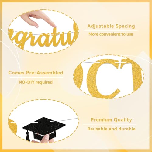 Congratulations Doctor Banner - PhD Graduation Decorations, Congrats PhD Bunting Sign, PhD Doctorate Graduation Decorations Gold Glitter by Yochamc - Used condition - Image 3