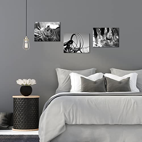 Ouelegent 3 Pieces Black And White Cowboy Canvas Prints American West Rodeo Wall Art Painting Rope Horse Legs Picture On Canvas For Office Living Room Bedroom Wall Decor Framed Ready To Hang (Small) #TOP4