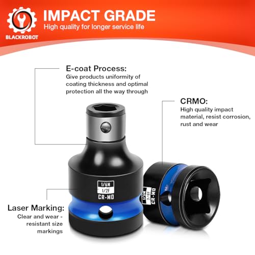 BLACKROBOT 4PCS Impact Bit Holders 1/2 Square Drive to 1/4 Hex Bit Socket Adapter, Impact Wrench Ratchet Use, Cr-Mo Steel by BLACKROBOT - Image 6