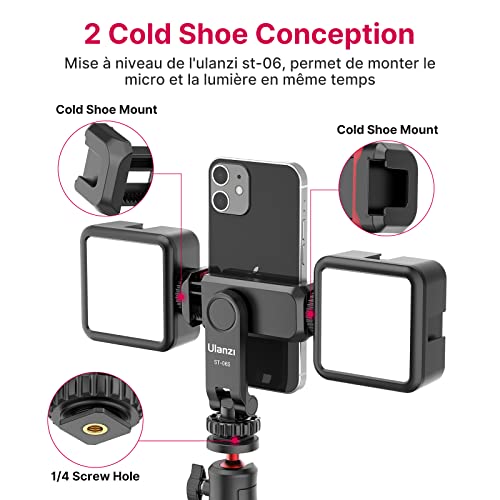 ULANZI Adaptateur Trépied Smartphone, ST-06S Stabilisateur Smartphone avec 2 Chaussure Froide, Support Téléphone Appareil Photo, Rotation 360º Moniteur pour iPhone Galaxy Huawei DSRL Caméra – vue 5