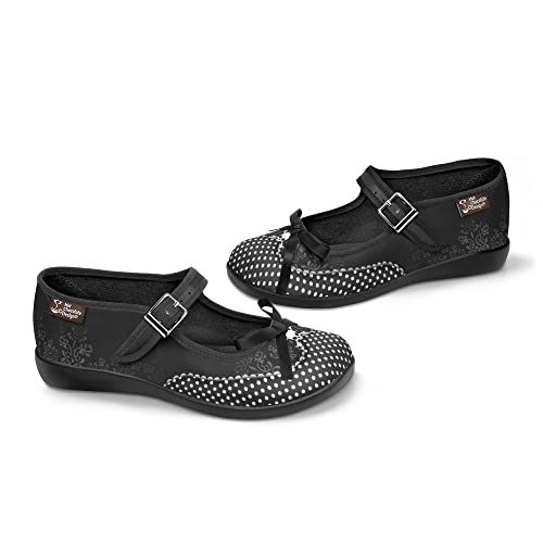 Image of Hot Chocolate Design Whimsical Women's Mary Jane Flats | Adjustable Buckle Strap, Round Closed Toe, Cushioned Insole, Vegan Textile, Lightweight All-Day Wear
