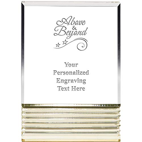 Crown Awards Engraved Above and Beyond Custom Trophy - 7" Gold Rockwell Acrylic Award Above and Beyond Tinted Gold Custom Trophy Award with Free Personalization Prime