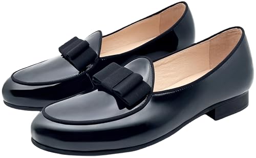 Image of Justar Men's Black Tuxedo Shoes Belgian Loafers Slip-on Patent Leather Dress Shoes Prom Shoes