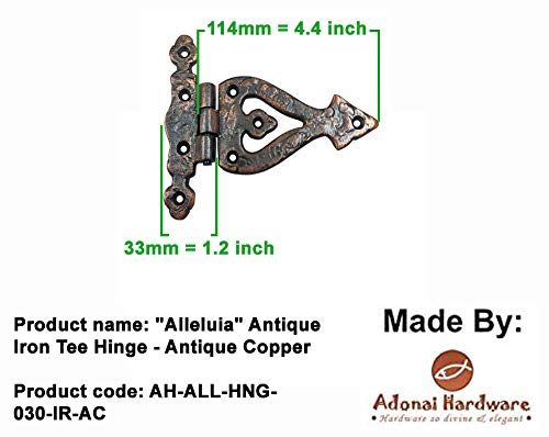 Adonai Hardware "Alleluia" Antique Cast Iron Vintage T Hinges (5.3" X 2 Pack, Antique Copper) For Barn Doors, Gates, Cabinets, Wardrobes, Sheds, Windows, Wooden Box, Furniture, Chest And Trunks #TOP7