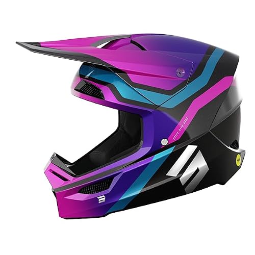 SHOT RACE GEAR Casque Motocross Race Draw Sky Purple Chrome – Casque Cross Ultra Léger 1300 g – Ventilation 17 Flux d’Air – Intérieur Démontable Lavable – Fermeture Double D – Compatible Lunettes