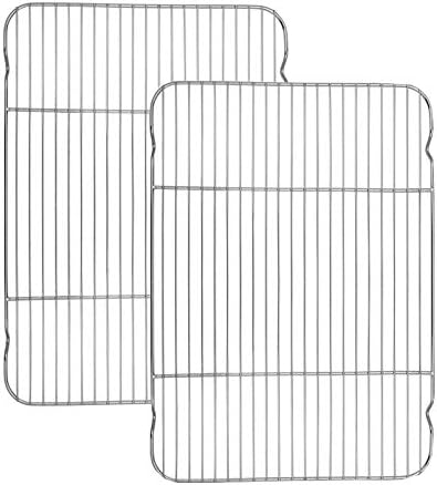 Baking Cooling Rack Set of 2, E-far 16.5"x11.5" Stainless Steel Metal Roasting Cooking Racks, Fits in Half Sheet Cookie Pans, Non Toxic & Rust Free, Oven Proof & Dishwasher Safe