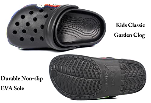 Folhaoth Little Kids Clogs Cute Cartoon Boys Girls Garden Clogs Toddlers Non-Slip Breathable Slides Sandals Children Lightweight Slip-On Beach Pool Shower Slippers E-Black #TOP4