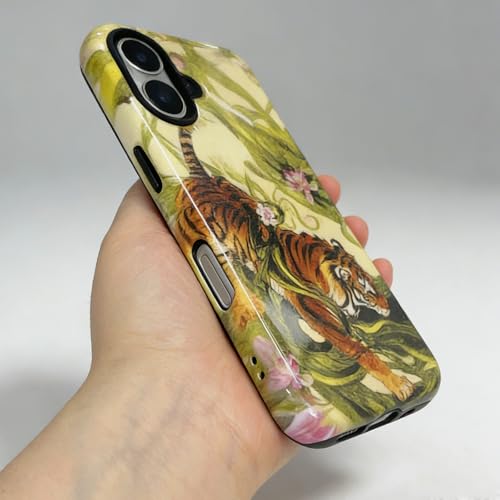 EKELYVIA for iPhone 16 Phone Case Cute Retro Chinese-Style Tiger Animal Print Made of Hard PC Material, It Provides Full Protection with A Glossy Finish for Women Green by EKELYVIA - Used condition - Image 5
