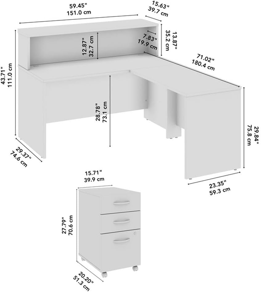 Bush Business Furniture Arrive 60W x 72D L Shaped Reception Desk with Shelf and Mobile File Cabinet in Storm Gray, Modern Receptionist Station for Office Waiting Room
