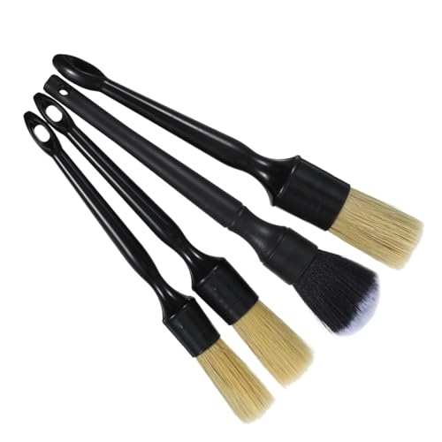Mikinona Car Detailing Brushes Set 4 Piece Boar Hair Detail Brush Auto Detailing Soft Scratch-Free Reusable Ergonomic Handle Professional Car Cleaning