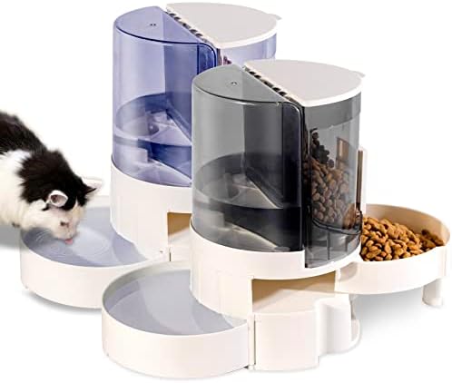 DRAWWANNG Automatic Cat Dog Feeder and Cat Water Dispenser in Set - Rotating Storage Gravity Pet Water Dispenser for Small Medium Pets Dog Puppy Kitten(Blue)