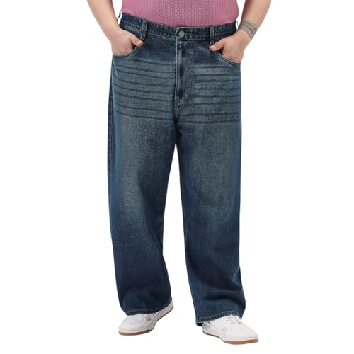 Image of Urbano Plus Men's Loose Baggy Fit Heavy Washed Jeans Non-Stretchable