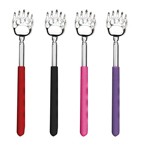 Fuwok Stainless Steel Telescopic Back Scratcher, Novelty Gift, Handheld Portable Ultimate Pocket Self Massager, for Those Difficult to Reach Itches (Color Random) (Bear-claw-4Pcs)