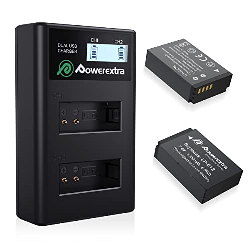 2 Pack LP-E12 Battery and Dual USB Charger Smart LCD Display Compatible with Canon EOS M50 EOS M50 Mark II EOS M10 EOS M2 EOS-M EOS M100 EOS M200 SX70 HS Rebel SL1 Digital Cameras