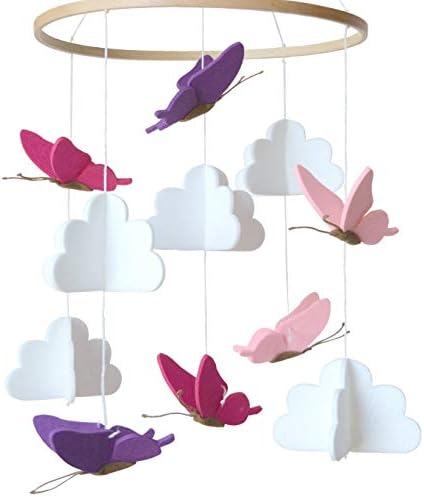 Sorrel + Fern Baby Crib Mobile (Butterflies in The Clouds) - Baby Shower Gift Nursery Crib Decoration for Girls & Boys - Pink & Purple