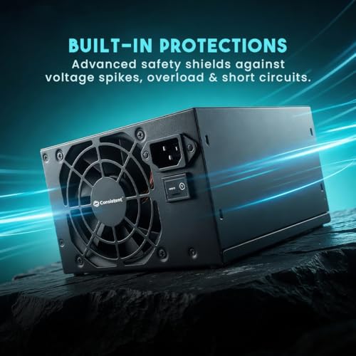 Image of Consistent Voltedge 450W Power Supply, ATX Desktop SMPS with 8cm Fan, SMT Design, 20+4 Pin ATX, SATA & IDE Connectors, Includes 1.2M India Power Cord, Black (Model: CTPS4500)